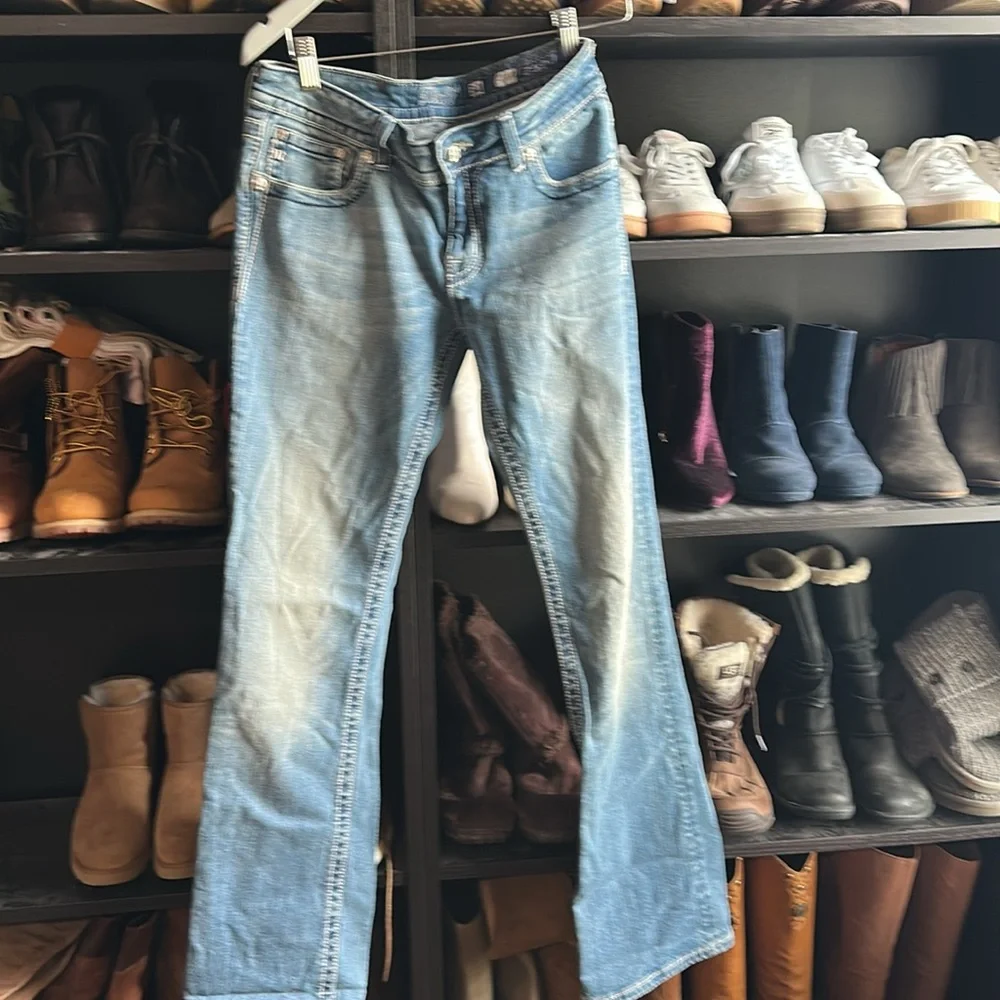 Miss Me Boot Cut Jeans Size 31Embellished Bling Flap Pockets - Picture 8 of 10